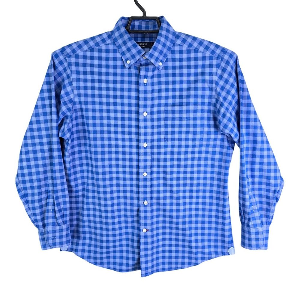 Mens Blue Gingham Check Cremeux Shirt Long Sleeve Button Up 100% Cotton Size M